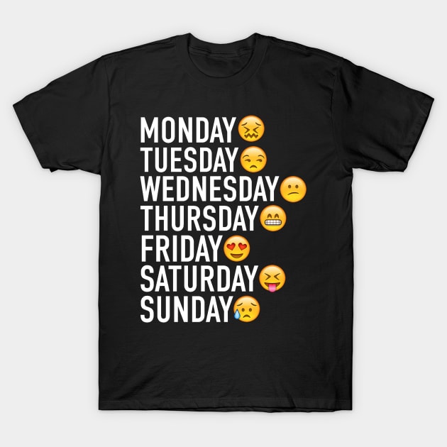 Days of the Week Expressed Through Emojis (White) T-Shirt by FullTimeFangirl